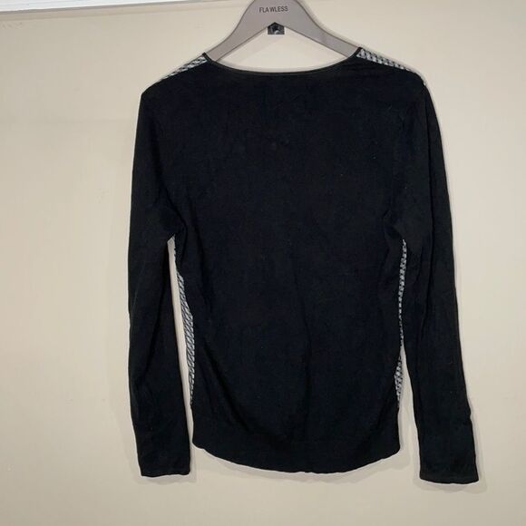 J. McLaughlin Black Cotton Modal Cardigan with snap Button Silk Front Panel - Picture 6 of 7